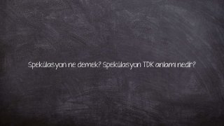 Spekülasyon ne demek? Spekülasyon TDK anlamı nedir?